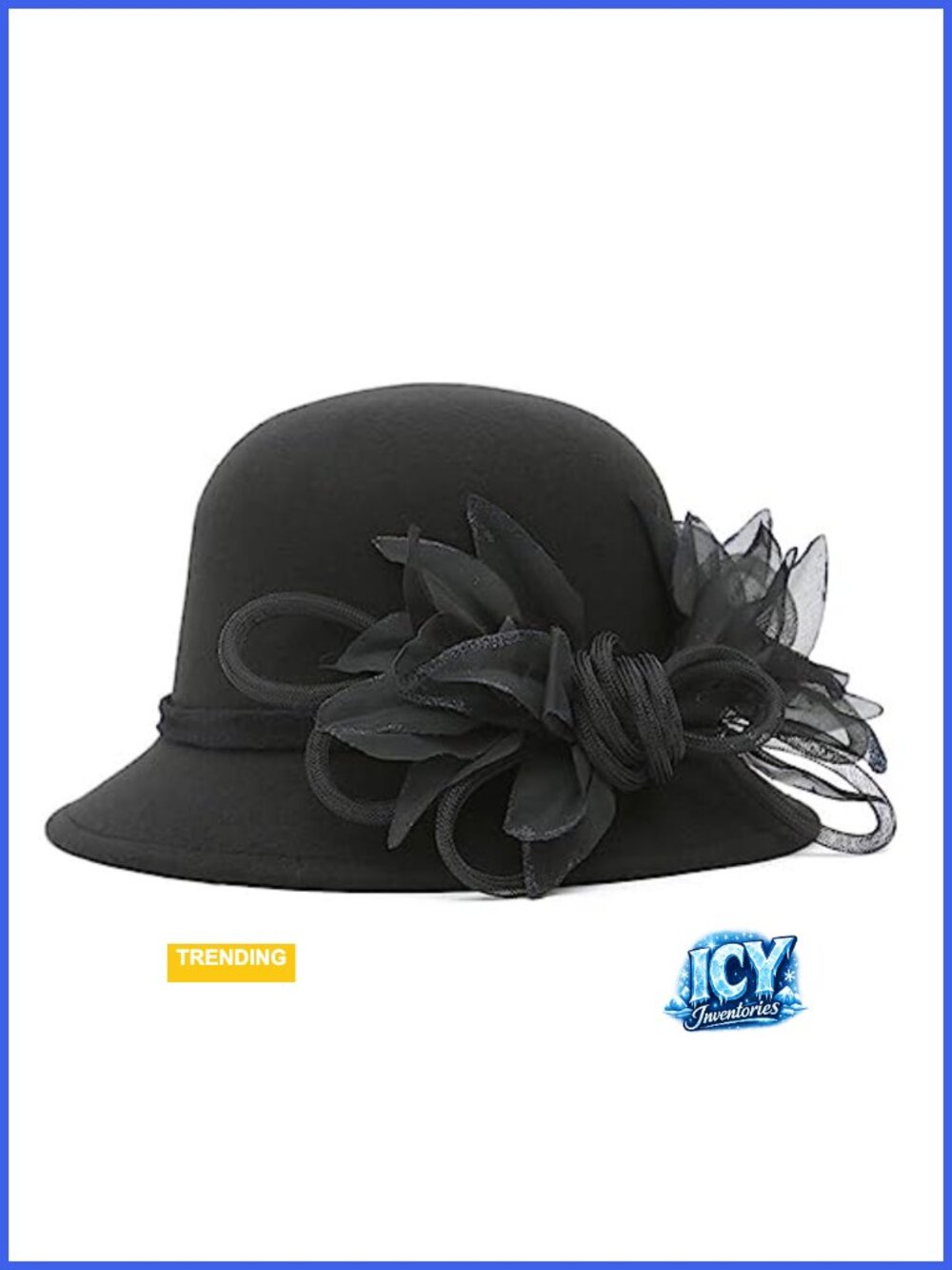 Women's Faux Wool Felt Floral Bowler Fedora Hat Church Winter Warm